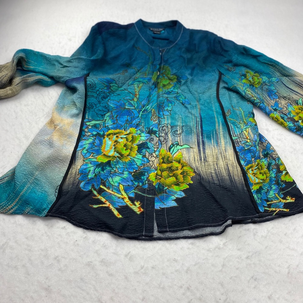 Citron Santa Monica Art To Wear Silk Rayon Crinkle Tunic Blouse Women's 0X - Picture 7 of 16